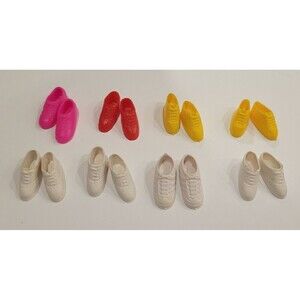 Lot of 8 Pairs of Vintage Barbie Sneakers White Red Pink Yellow 80s - 90s